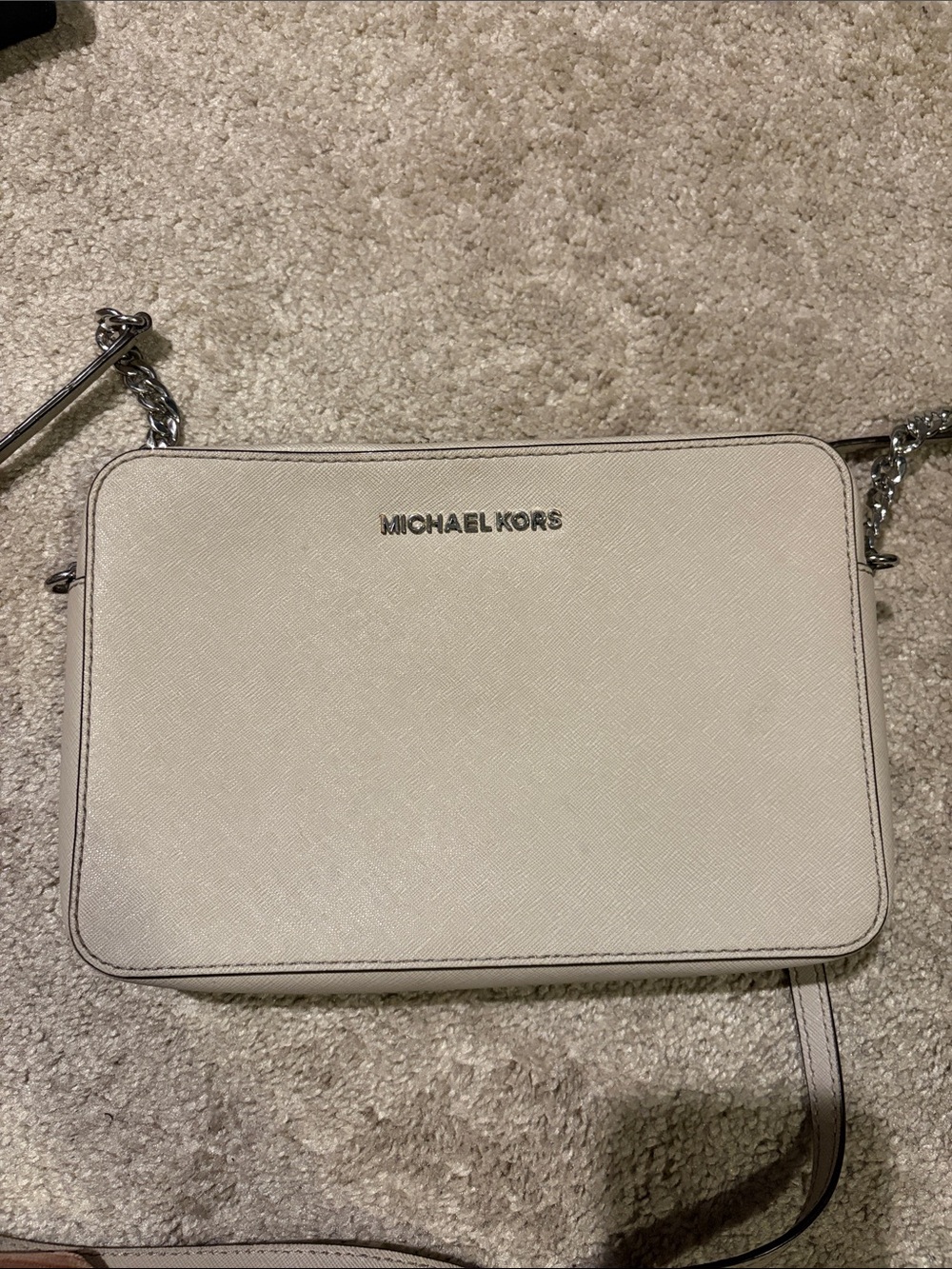 Michael Kors Ivory Crossbody with Silver Chain